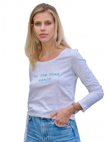 Heather white T-shirt - On the road again