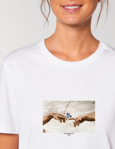 White T-shirt - Hands and Butterfly